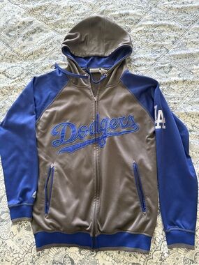 Majestic Dodgers Gray and Blue Full-Zip Hoodie Jacket